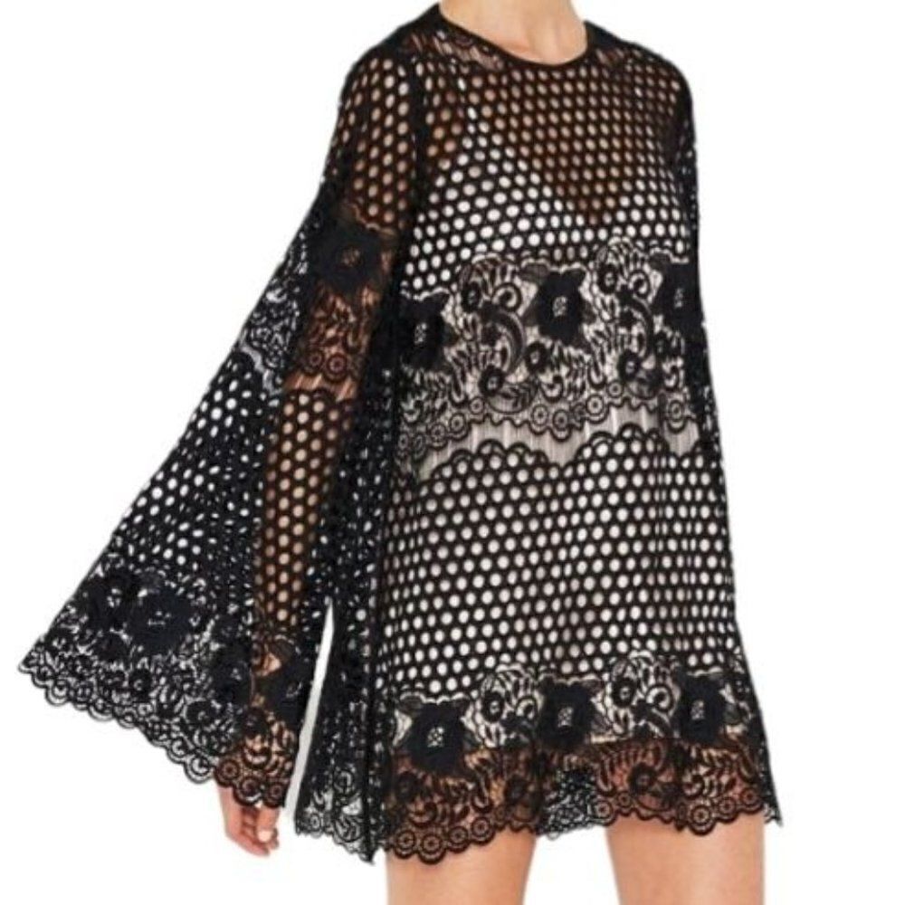 Womens Alice McCall Dress‎ Like I Would Lace Statement Sleeve Mini Goth Blk Sz 2